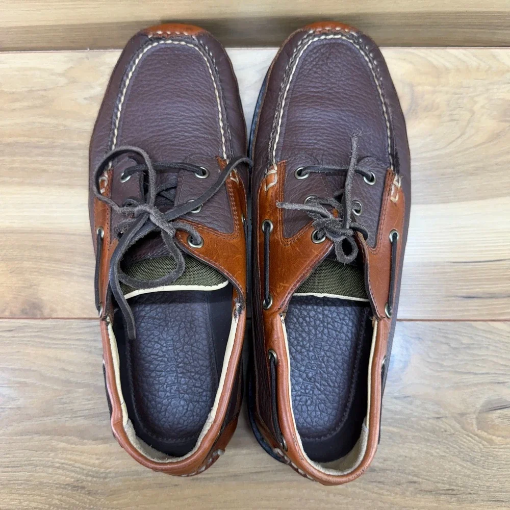 LL BEAN Bison Moc Toe Loafers Mens 10 D Two Tone Brown Travel Casual Old Money